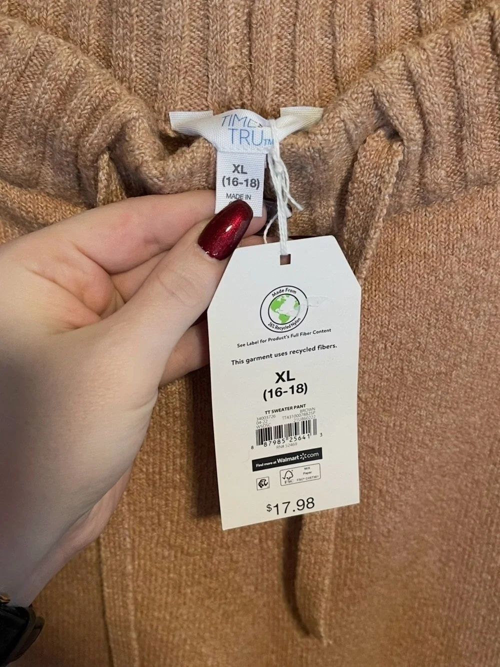 Time and Tru Knit Sweater Pants XL (16-18) Camel Tan Wide Leg Lounge Pants NWT - Picture 3 of 4